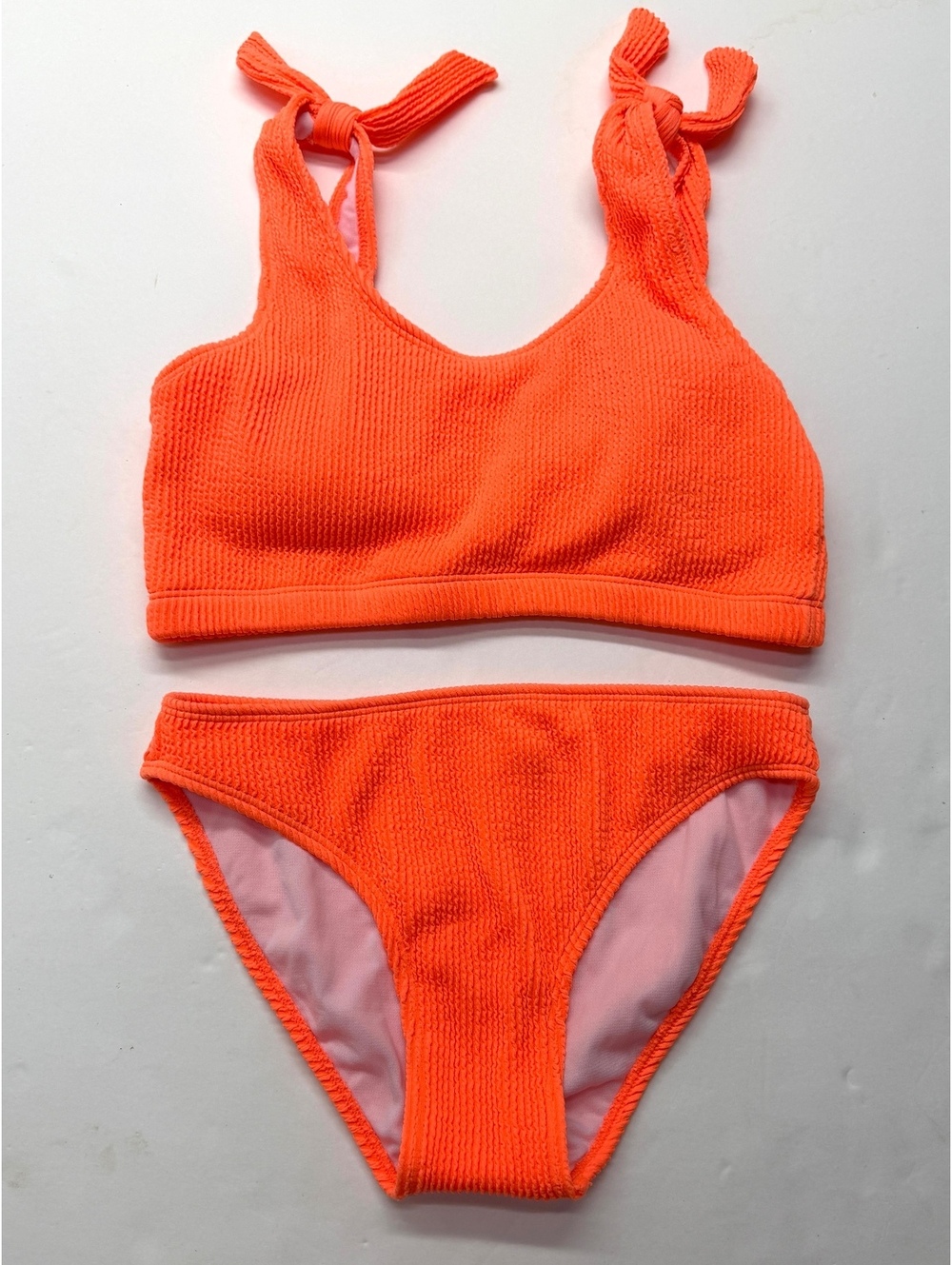 Snapper Rock Neon Orange Textured Bikini Set Swimsuit Size 14 Teen Swimwear